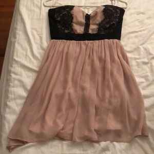 ASOS blush and black lace formal dress